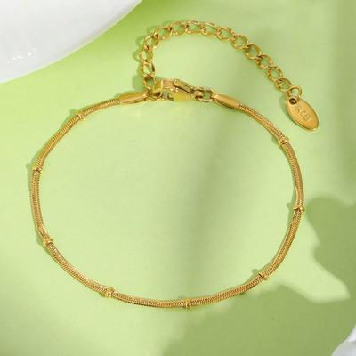 Minimalist Bead Bracelet for Women,Flat Snake Chain Stainless Steel Bracelets,Trendy Waterproof Jewelry Gift