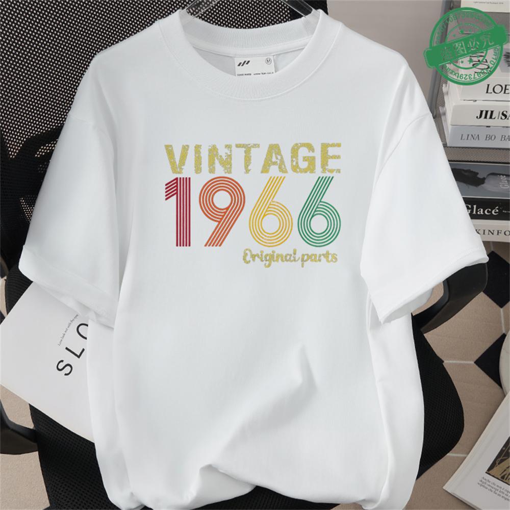 HighQuality Cotton TShirt for Men 1966 60th Birthday Unisex Loose Oversized Clothing O Neck Short Sleeve Tees Streetwear
