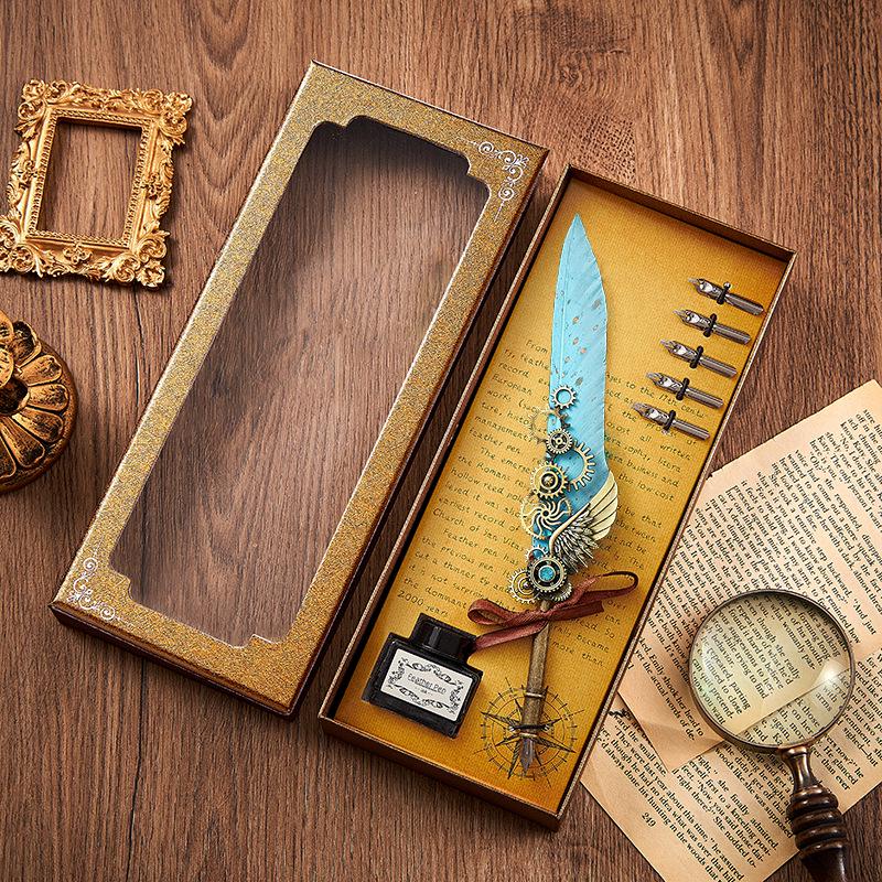 Set stilou Duker: Pană elegantă europeană retro pentru caligrafie cu ceară de sigiliu, perfectă pentru exersarea caligrafiei și prezentare în cutie cadou.