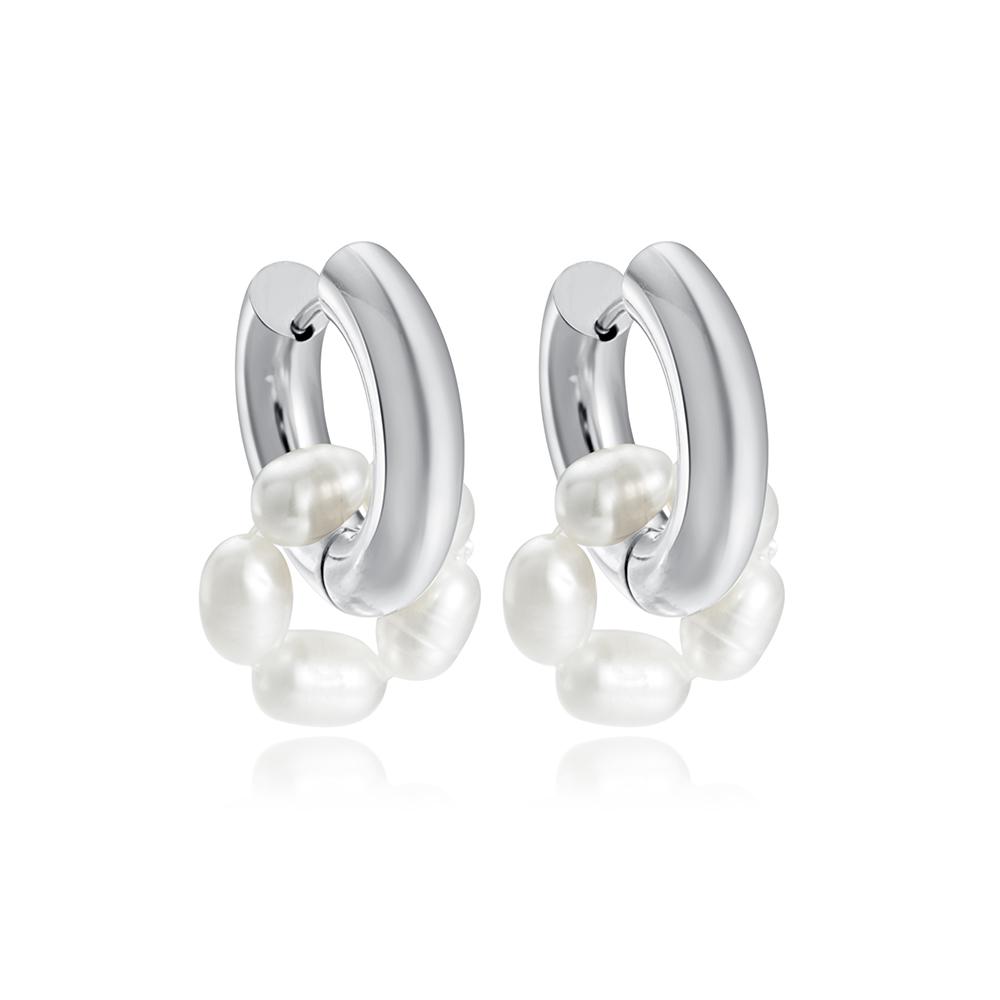 Classic Stainless Steel Round Small Hoop Earrings for Women Elegant Circle Pearl Earrings Gold Color Jewelry Gift