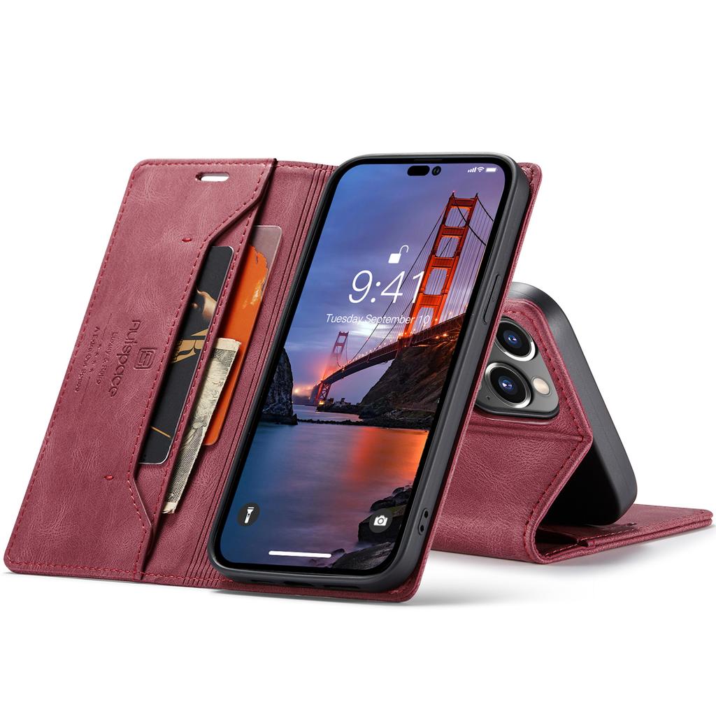 For iPhone 14 Pro Vintage Leather Flip Wallet Case with RFID Blocking Card Slot, Matte Retro Folio Cover for Women Men (4 Colors)