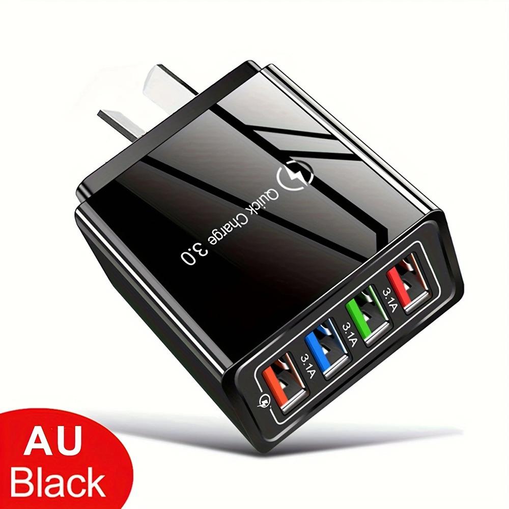 4-Port USB Travel Charger 5V2A for Mobile Devices - Compatible with AU, US, EU, UK Standards