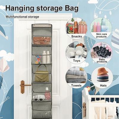 Six Compartments Storage Hanging Bag Solid Color Wall-mounted Bag Organizer Space Saving Foldable Layered Storage Hanging Bag