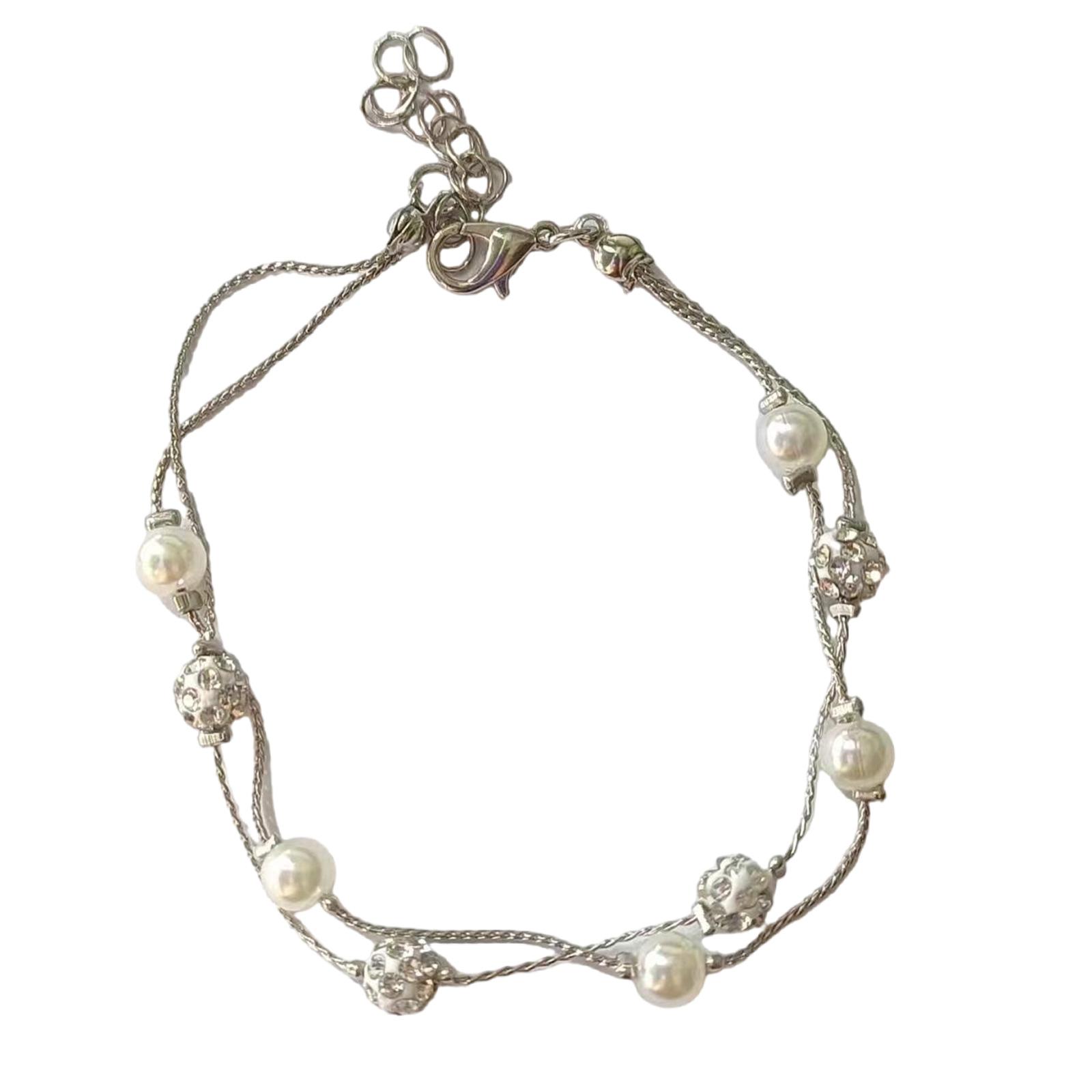 

Elegant Double Layered Pearl Bracelets Trendy Double Layer Pearls Bracelet with Sparkle Balls for Versatile Occasions