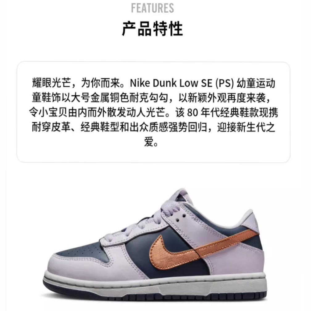 Nike Dunk Low SE Copper Swoosh PS DX1664-400