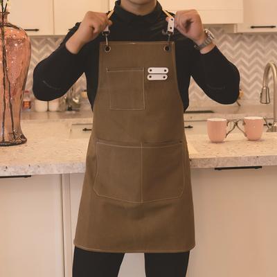 Mutfak Pişirme için 1 Adet Kanvas Önlük, Cepli Su Geçirmez Yağ Tutmaz İş Giysisi Kahve Çay Barista Üniforması