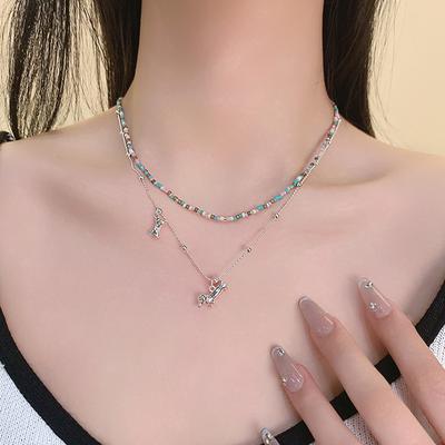 Glass Beads Beaded Niche Double-layer Pendant Necklace Small Fresh Summer Collarbone Chain Versatile Fashion Niche Jewelry Women