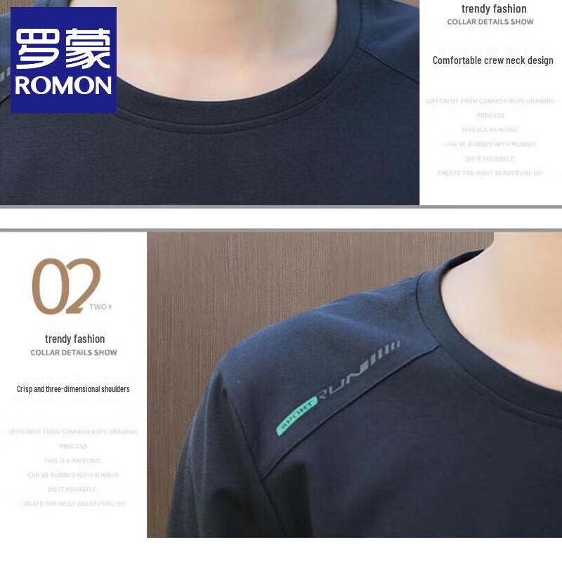 Romon Men's Autumn Round Neck Long Sleeve Pullover T-Shirt