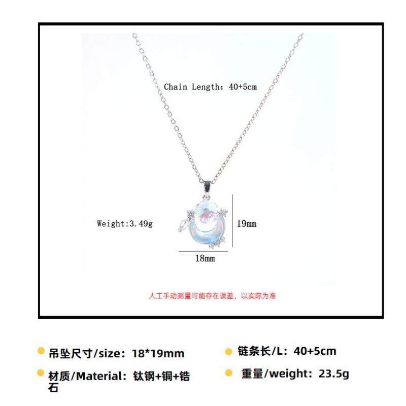 Blue Ocean Moonstone Moon Flower Titanium Steel Zircon Clavicle Necklace For Women