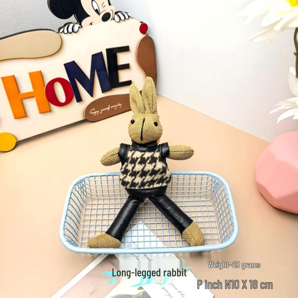 Houndstooth Rabbit Cartoon Figure Keychain with Scarf Pendant