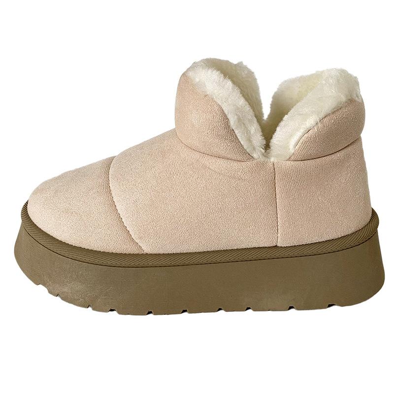 

B2003 snow boots women s shoes thick-soled velvet warm 2024 new winter round head short tube low-top cotton shoes versatile 40 бежевий