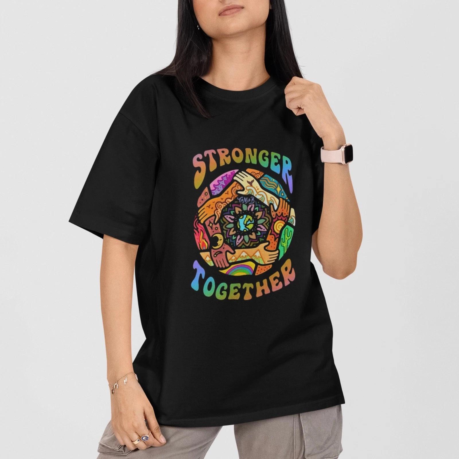 Stronger Together T Shirt Colorful Unity Graphic Tee Peace Love Diversity Unisex XXL