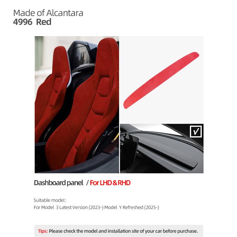 Betterhumz Made of Alcantara for Tesla Model 3 Highland 2024- Car Dashboard Panel Center Console Trim Sticker Cover Accessories