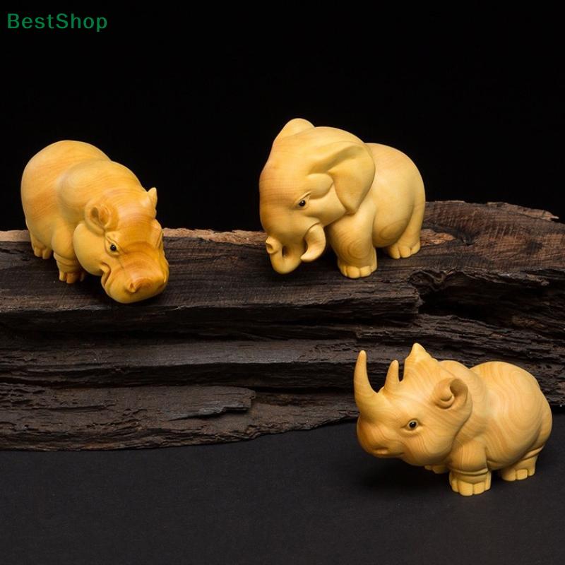 Wooden Carved African Trio:Rhinoceros,Hippopotamus,And Elephant Figurines,Creative Car And Home Decor Crafts