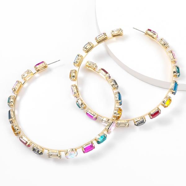 Fashion Simple Round Circle Hoop Earrings Color Diamond Earrings