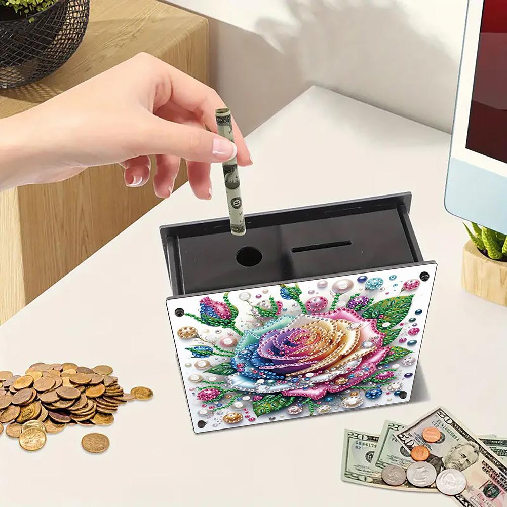 Rose DIY Money Storage Box Diamond Painting Art Piggy Bank for Beginners