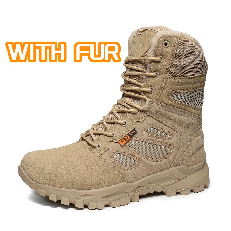 Fashion Outdoor Mens Winter Plush Snow Boots Wear-resistant High-top Shoes Non-Slip Desert Mountaineering Boots Versatile Mid-Calf Botas