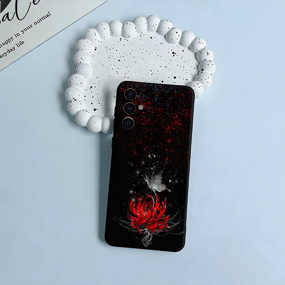 Tokyo-Red Spider Lily-Ghoul Black Soft Silicone Phone Case for Samsung S25, S24, S21, S22, S23, S30, Ultra, S20, Plus, FE, Lite