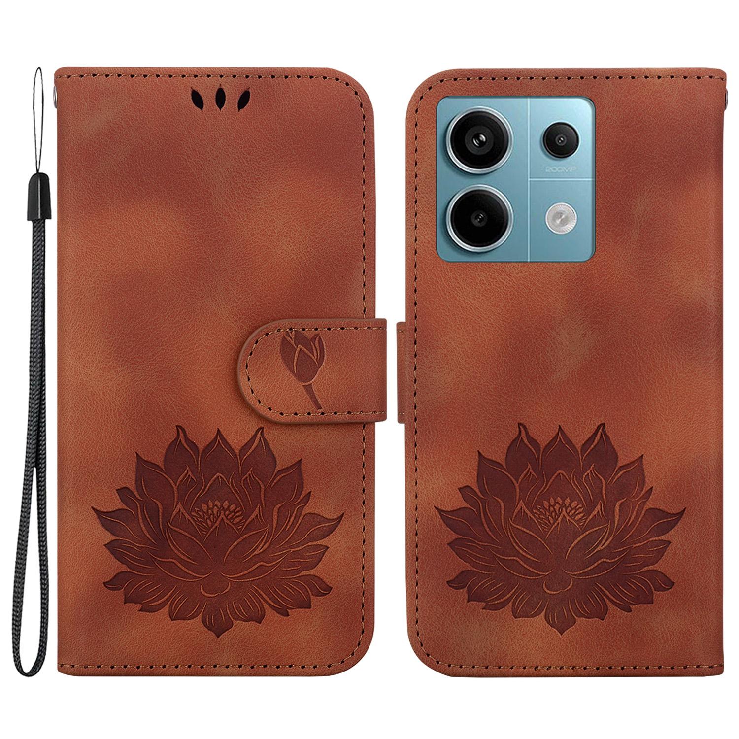 

For Xiaomi Redmi Note 13 Pro 5G/Poco X6 5G Case Flip Protective Leather Phone Cover Lotus Imprinted Brown