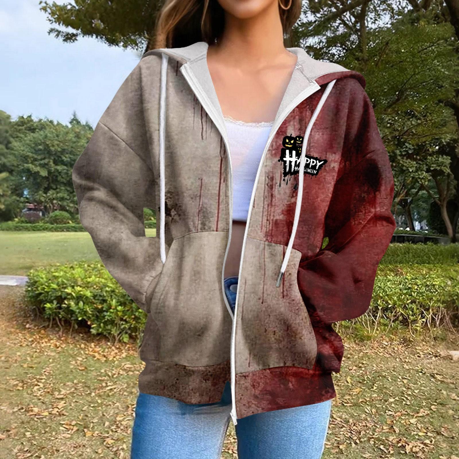 

Women s Casual Fashion Long Sleeve Zipper Printed Drawstring Hooded Sweatshirt XL хаки