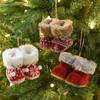Christmas Decorative Boots Pendants Snowflake Pattern Fuzzy Knit Shoes Hanging Ornaments