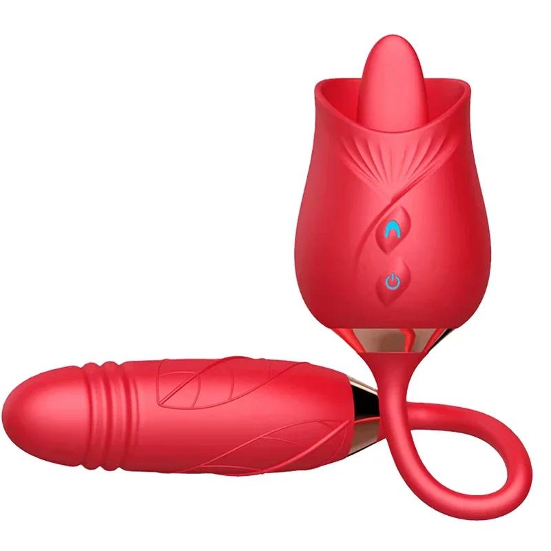 2 In 1 Rose-Sucking Vibrator Women Nipple Vagina Dildo Masturbators Tongue Licking Penetration Vagina Vibrator Sex Toys Adults
