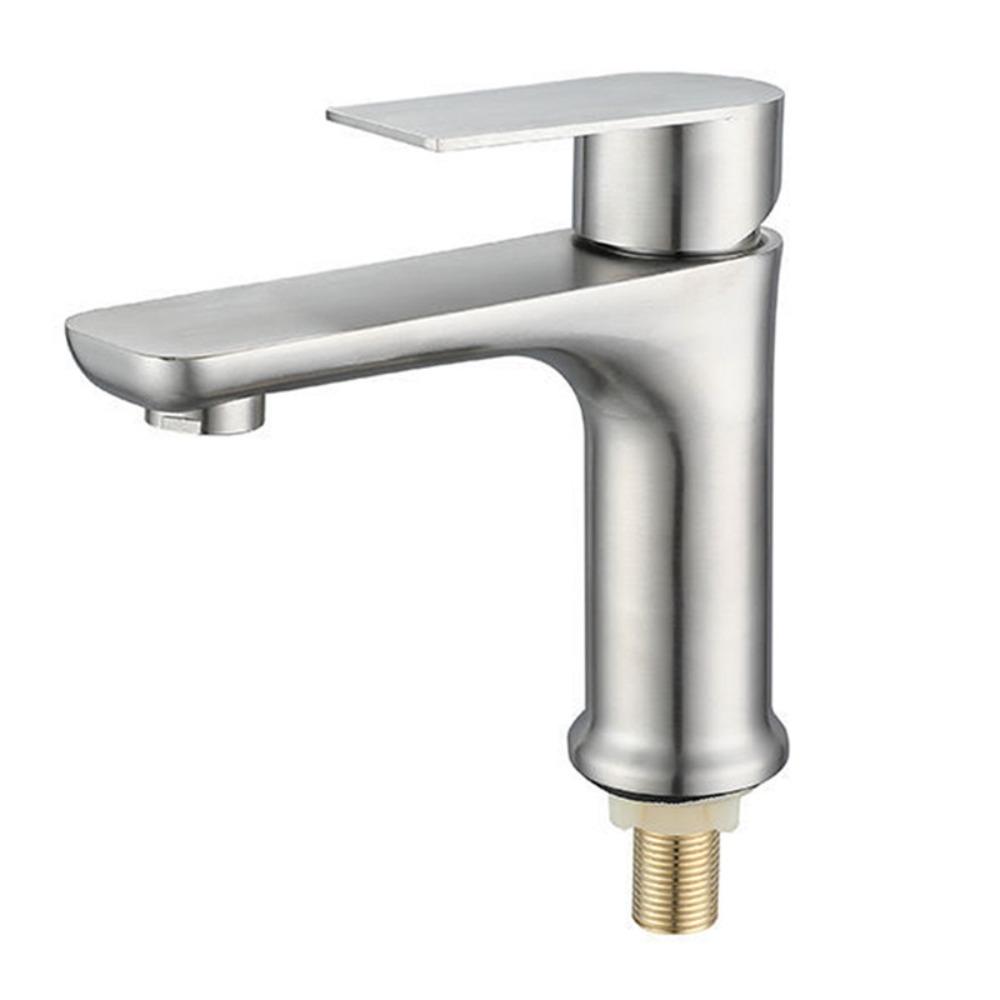 Stainless Steel Bathroom Faucet Single Cold Kitchen Sink Faucet Lavatory Basin Faucet Guest Bath