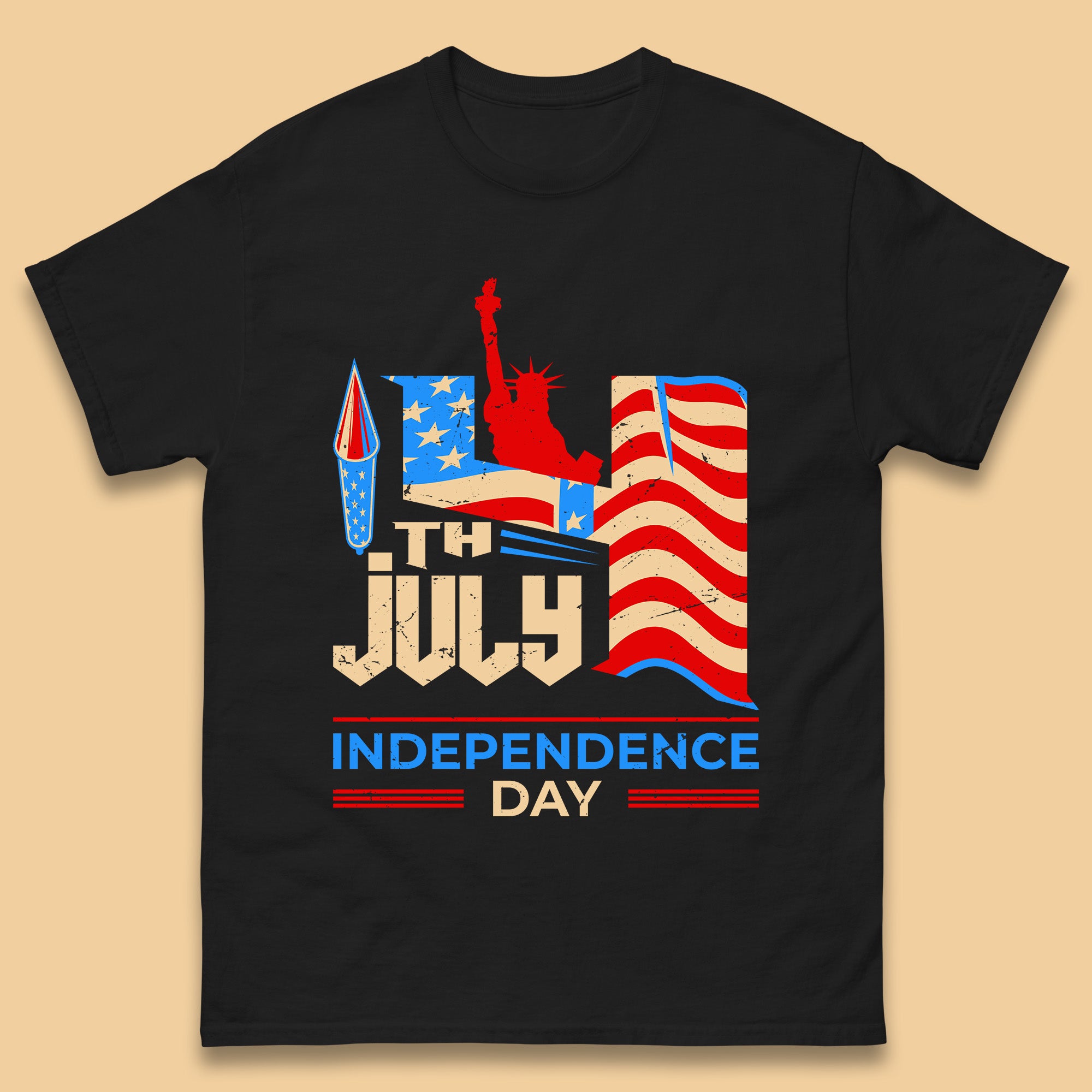 Statue Of Liberty 4th July USA Independence Day Celebration Fireworks Mens Tee Top 4XL