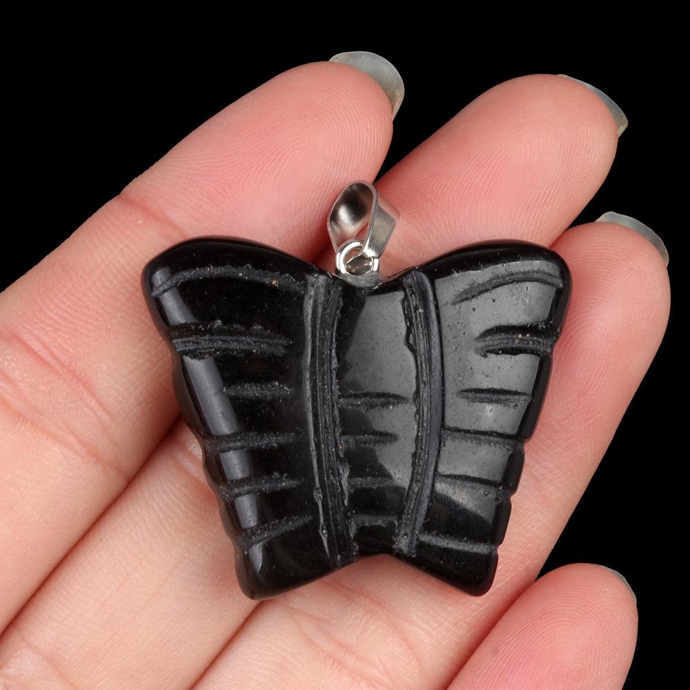30pcs Mixed Stone Engraved 35mm Quartz Crystal Butterfly Pendant Natural Animal Guardian Necklace Pendants & Charms