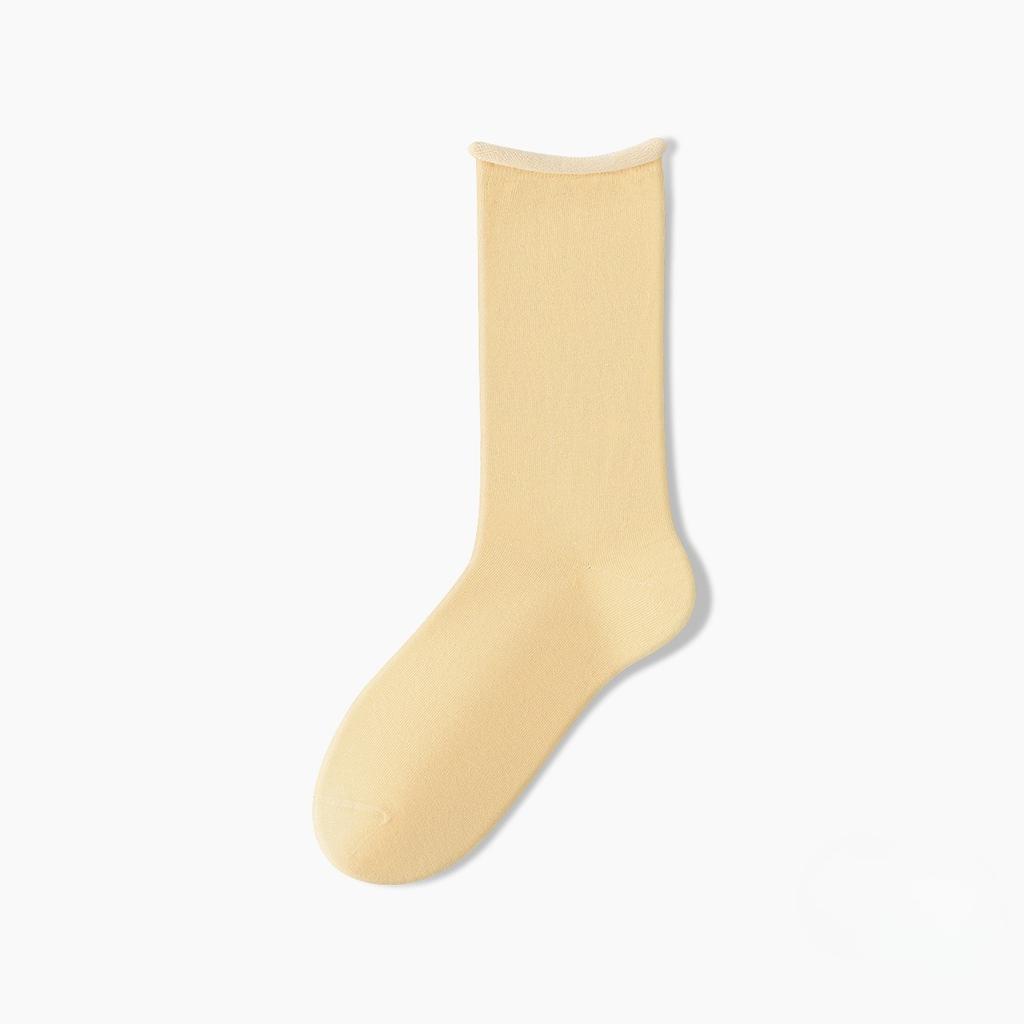 Female Spring and Autumn Pure Cotton Rolling Edge Sweat Absorbent Breathable Boneless Month In The Tube Pile Socks