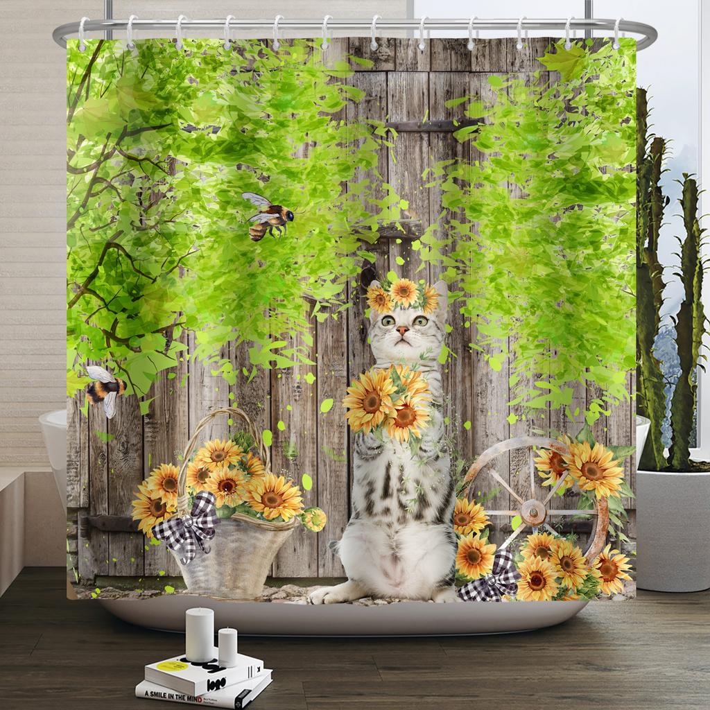 Retro Wood Door Shower Curtain Farmhouse Country Vintage Farm Barn Wooden Waterproof Polyester Shower Curtain for Bathroom Decor