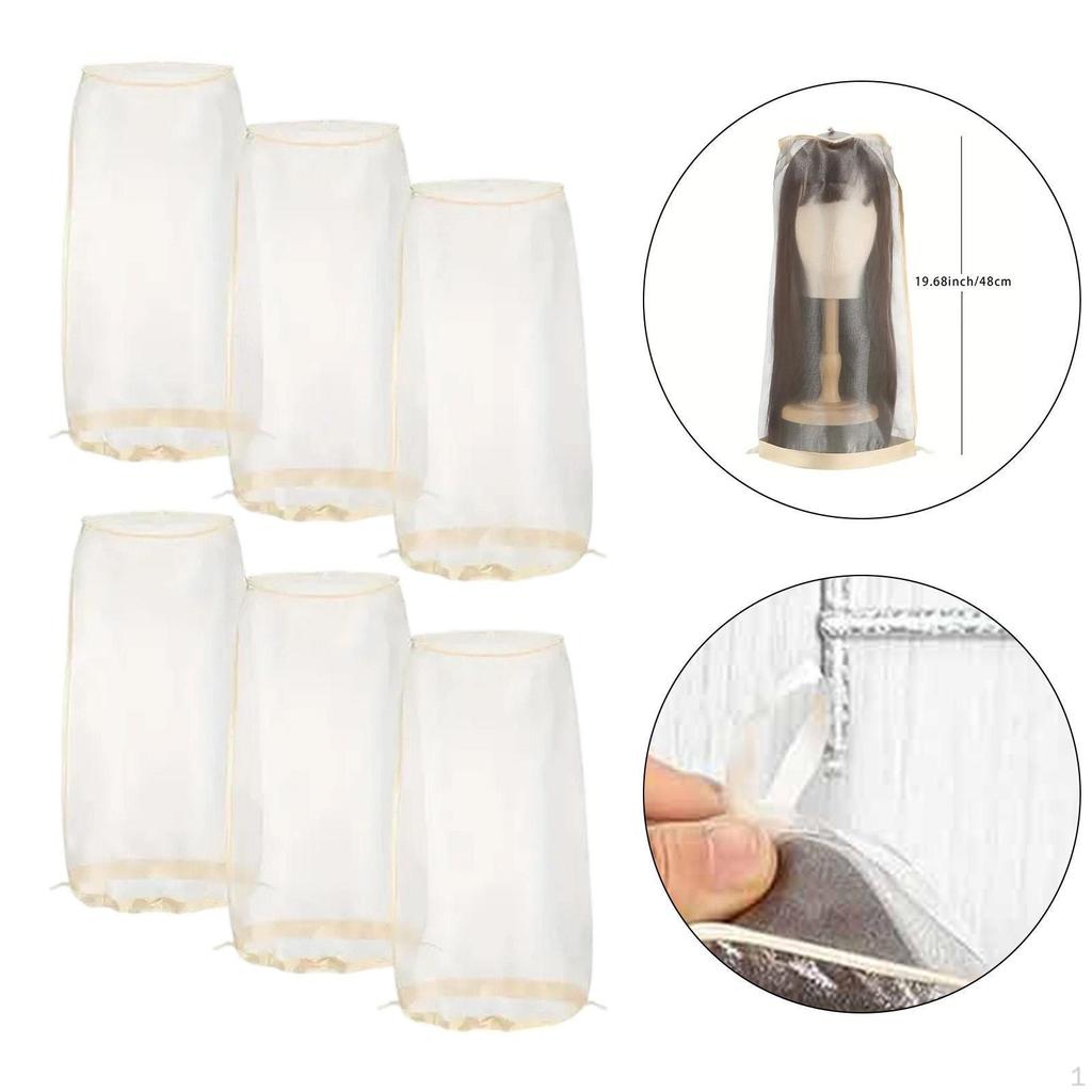 6 Pack Wig Cover Bags for Hair Extensions, Travel And Home Storage