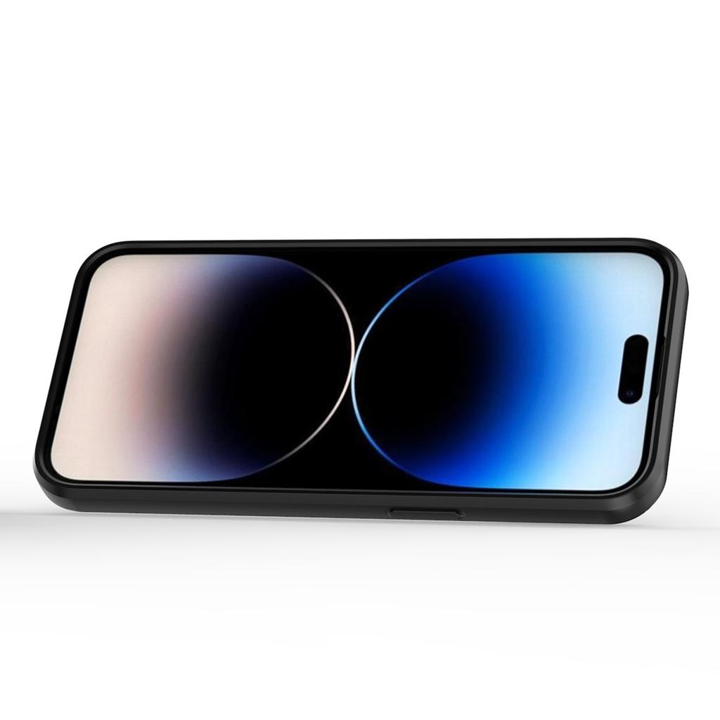 For iPhone 15 Pro Kickstand Phone Case with Slide Lens Cover PC+TPU Shockproof Rugged Shell