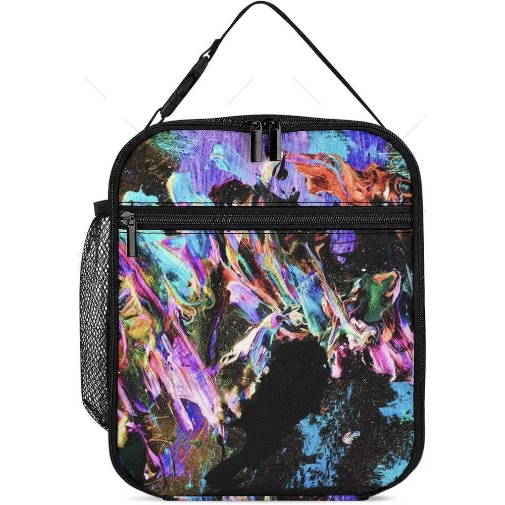 Colorful Painting Green Insulated Lunch Bag - Reusable Portable Lunch Box - Large Capacity Lunch Tote for Women Men Outdoors