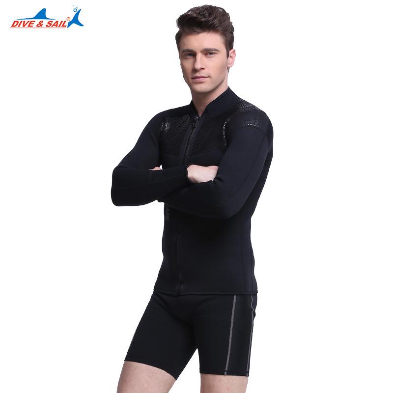Men's 3mm Neoprene Cold-Proof Long Sleeve Diving Wetsuit Top with Front Zip