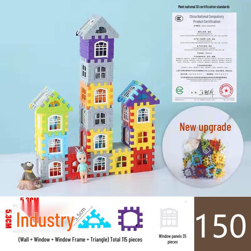 Large Kindergarten Building Blocks with Windows for Boys and Girls - Plastic Interlocking House Assembly Toy