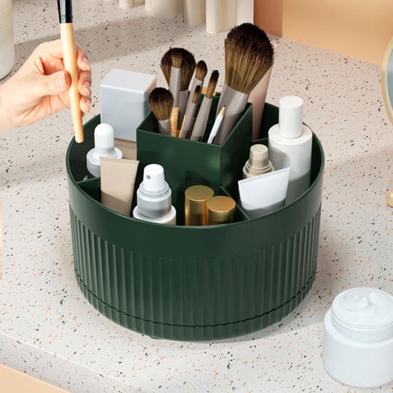 Countertop Cosmetic Storage Box 360 Degree Turntable Large Capacity 5 Compartments Multifunctional Makeup Brush Lipstick Organizer Holder Container