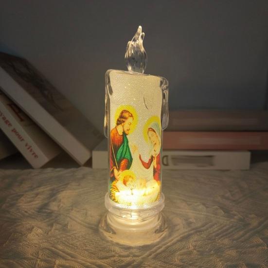 1/4Pcs LED Prayer Flameless Candle Holy Family Jesus Joseph Virgin Mary Battery Operated Devotional Prayer Candle Religious Decoration Christian Gift
