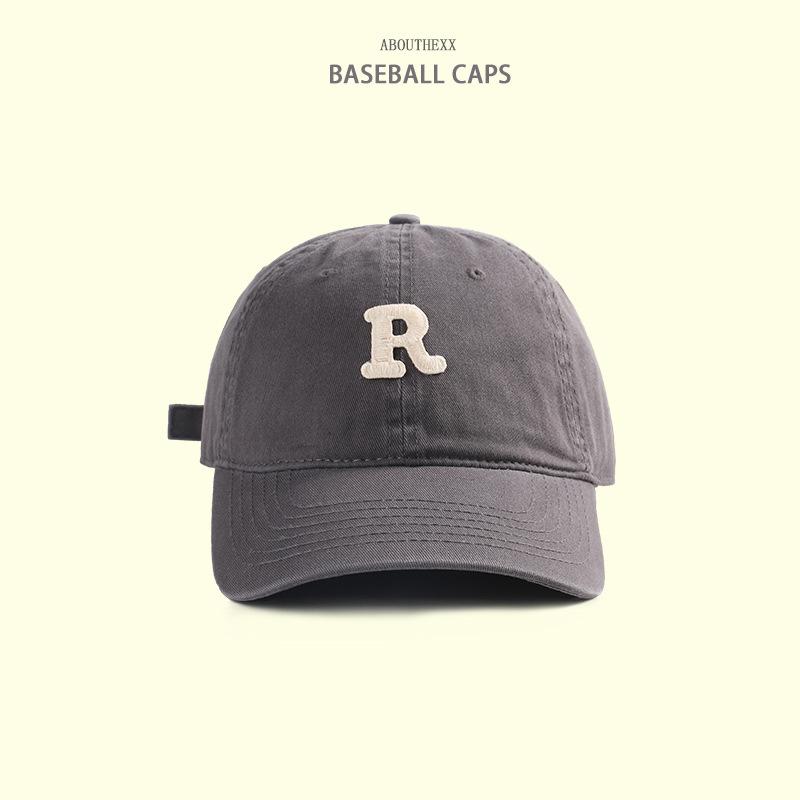Hat Women's New R Embroidered Baseball Cap Japanese Versatile Baseball Cap Men's Ins Korean Style Sports and Casual Curved Brim Hat