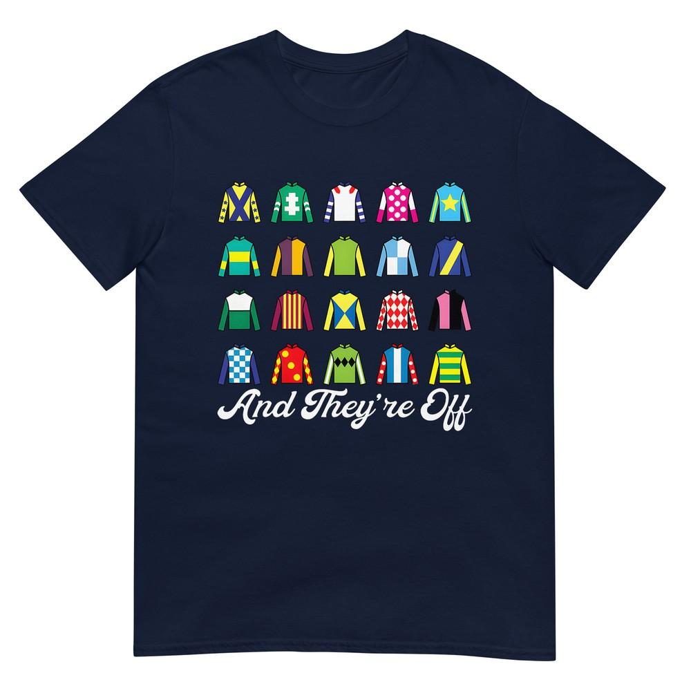 And Theyre Off Horse Racing Derby Day Funny Silks Jockey Tshirt S