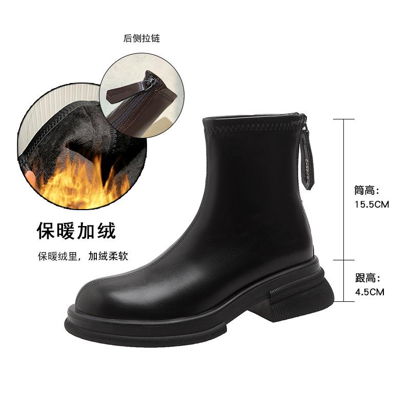 2024 New Fashion Round Toe Women’s Platform Leather Booties Lace-up Booties Outdoor Casual Daily hot Boots Botas Mujer