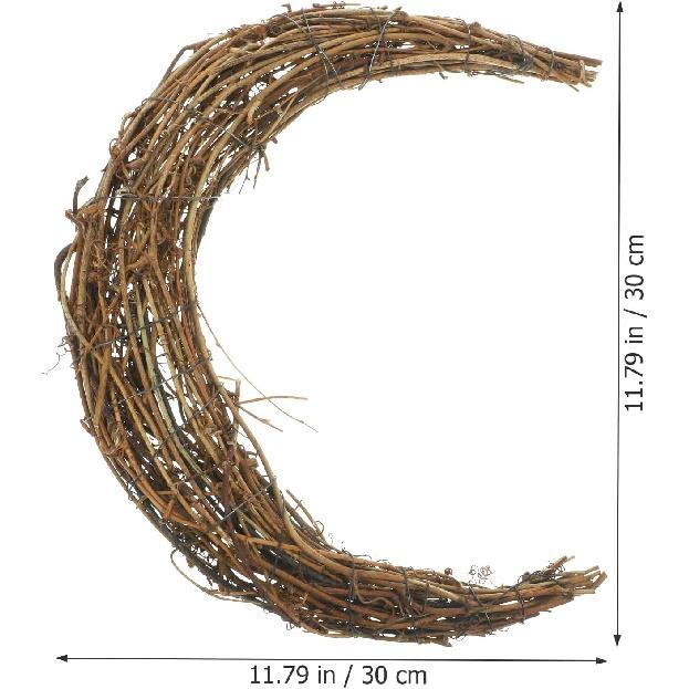 Grapevine Moon Wreath DIY Rattan Yule Wreath Moon Shape, 11.8 Inch Christmas Grapevine Garland Wreaths
