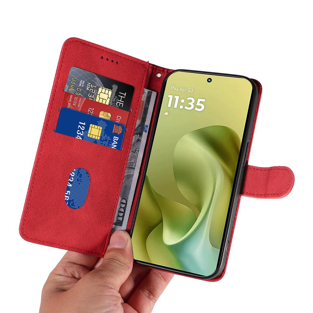 For Motorola Moto G86 5G Wallet Case Leather Phone Cover Stand with Curved Line Design