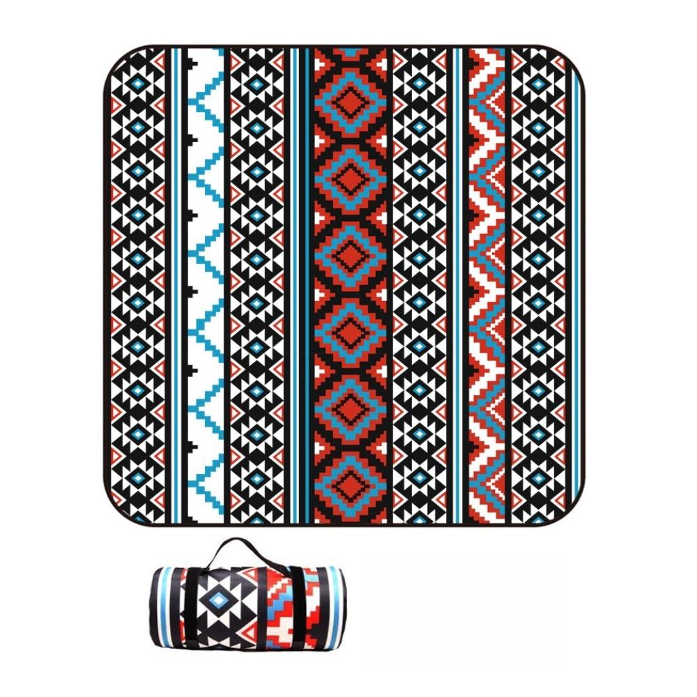 Vintage Print Picnic Blanket Waterproof Outdoor Camping Mat Carry Strap Foldable Travel Rug for Beach Park