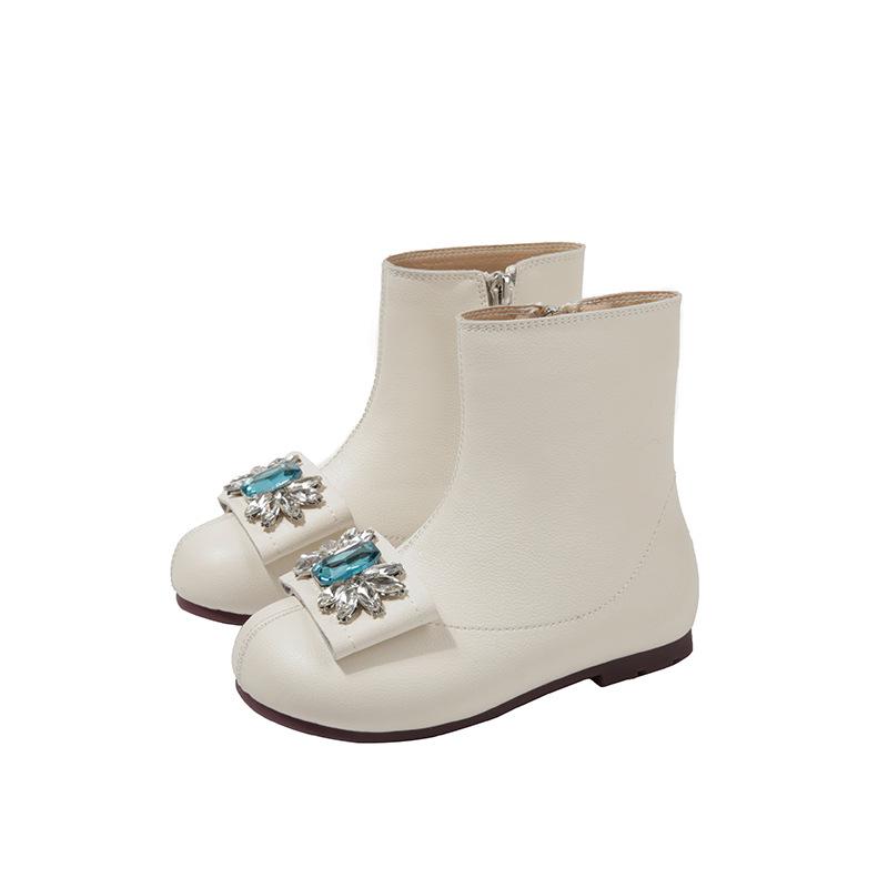 Autumn/Winter 2025 Korean Style Girls' Leather Princess Boots: Velvet-Lined, Soft Sole Short Boots