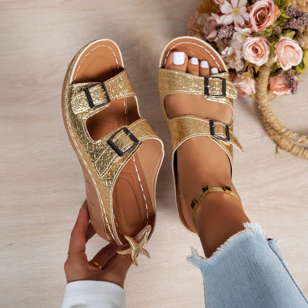 Fashion Women Slippers 2025 Summer Shoes Comfort Double Buckle Wedge Sandals Plus Size Platform Casual Slippers Women Slides Women