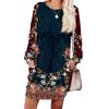 Women's Retro Printed Fashionable Long-sleeved Round-neck Pocket Dress
