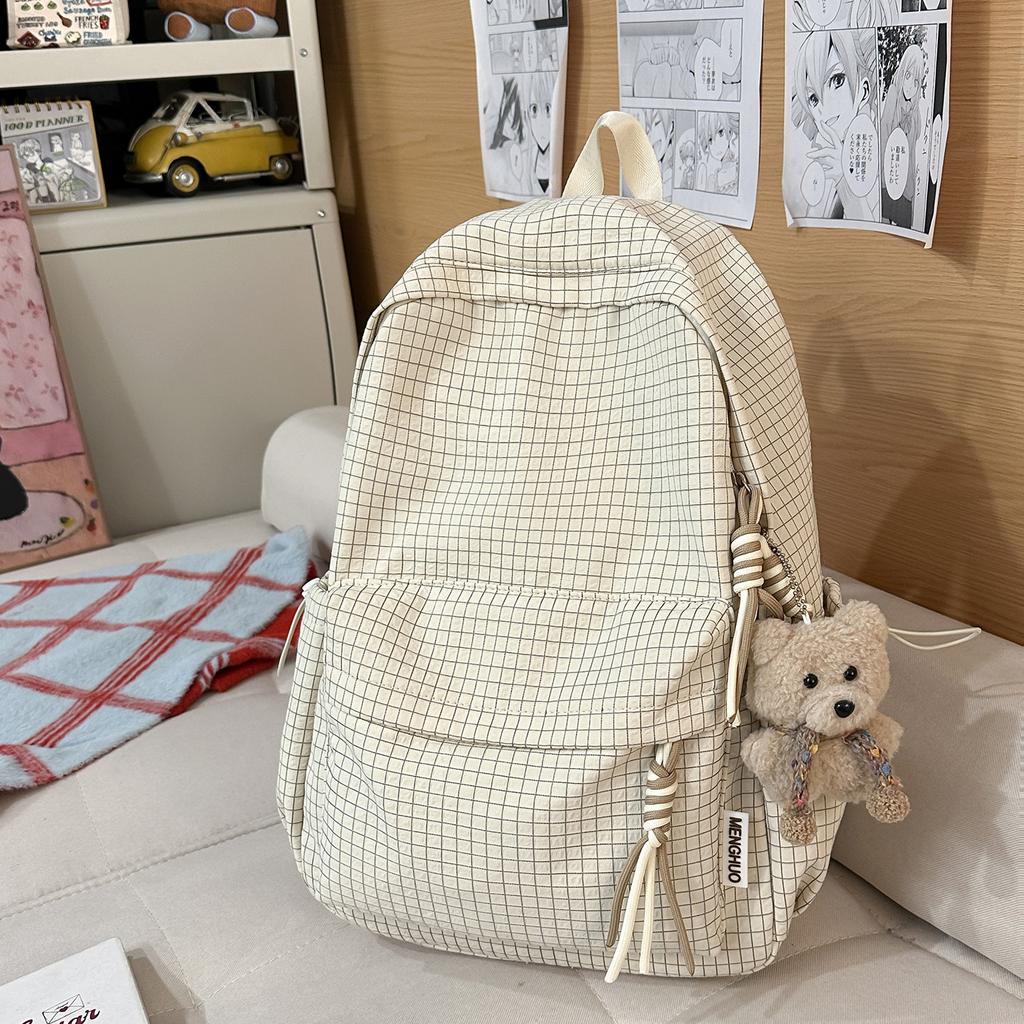 Schultasche Campus Schultasche Damen Koreanische Ausgabe ins Einfacher Karierter Rucksack Highschool-Schüler Große Kapazität Freizeit Reise Rucksack