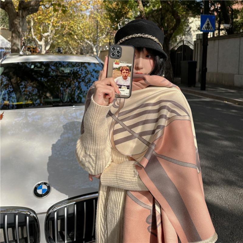 Wind carriage winter scarf thickened and warm imitation cashmere shawl scarf windproof versatile scarf