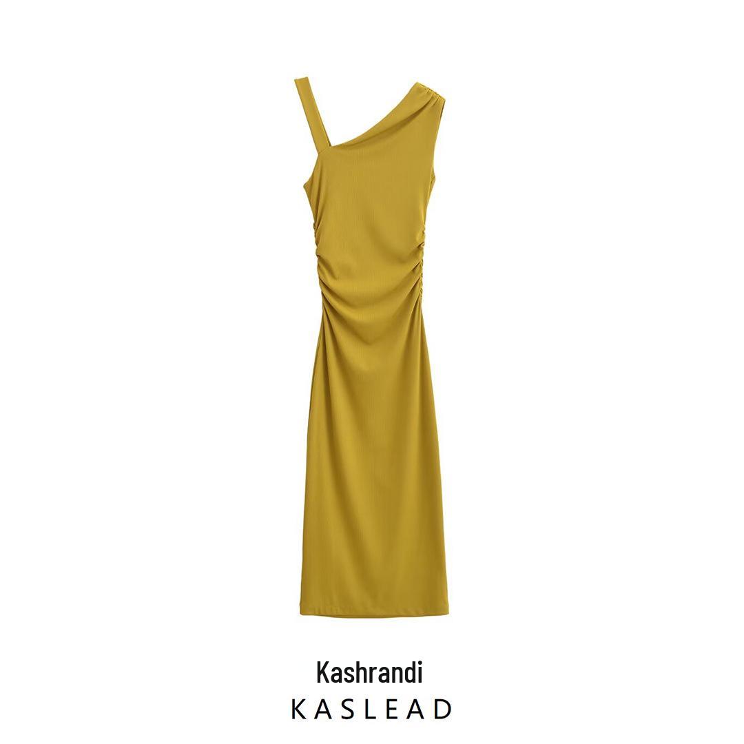 

2025 Spring Women s European/American Style Pleated Asymmetrical Midi Dress S